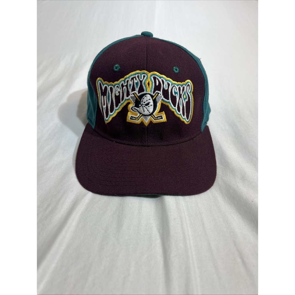 Anaheim Mighty Ducks Vintage Starter Groovy Flex Fitted Cap Hat Purple Teal S/M